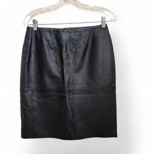 Vintage Newport News Leather Pencil Skirt Womens 6 W29" Black Knee Length
